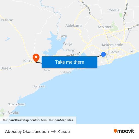 Abossey Okai Junction to Kasoa map
