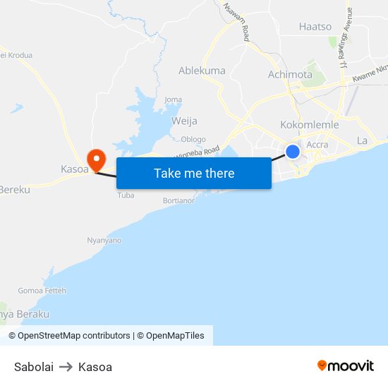 Sabolai to Kasoa map