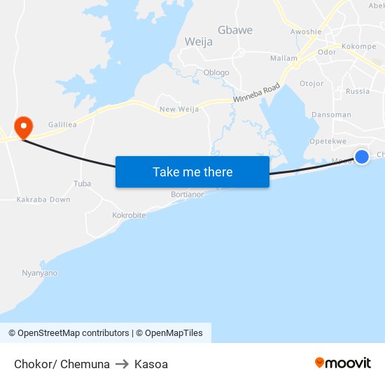 Chokor/ Chemuna to Kasoa map