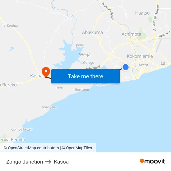 Zongo Junction to Kasoa map