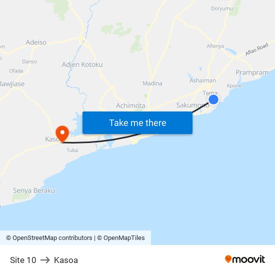 Site 10 to Kasoa map