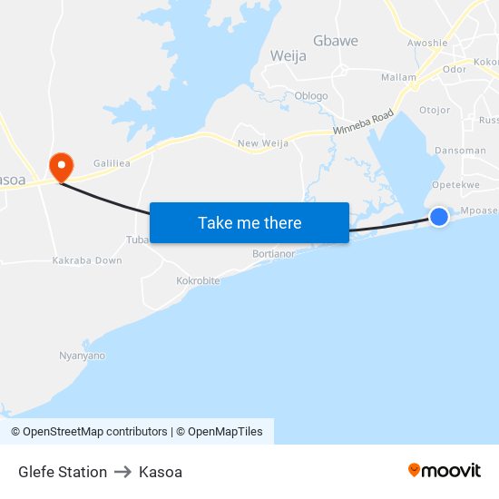 Glefe Station to Kasoa map