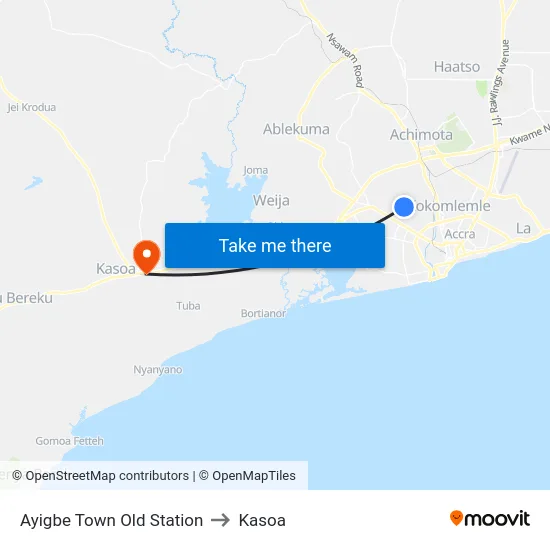 Ayigbe Town Old Station to Kasoa map