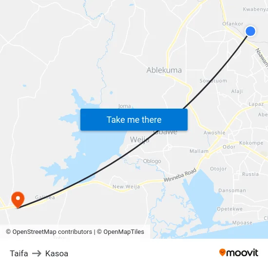 Taifa to Kasoa map