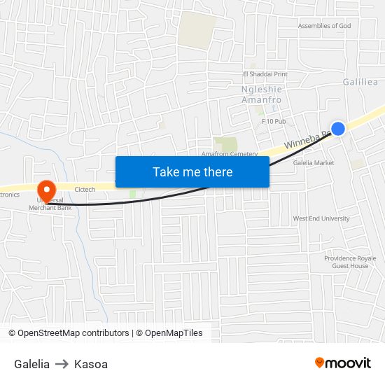 Galelia to Kasoa map