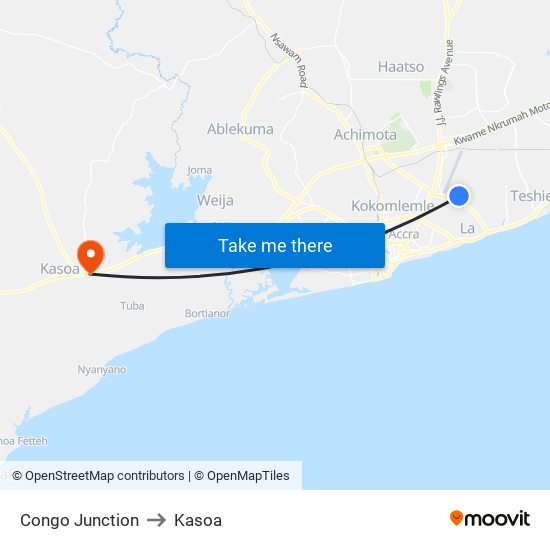 Congo Junction to Kasoa map