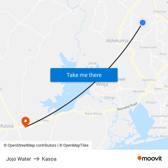 Jojo Water to Kasoa map