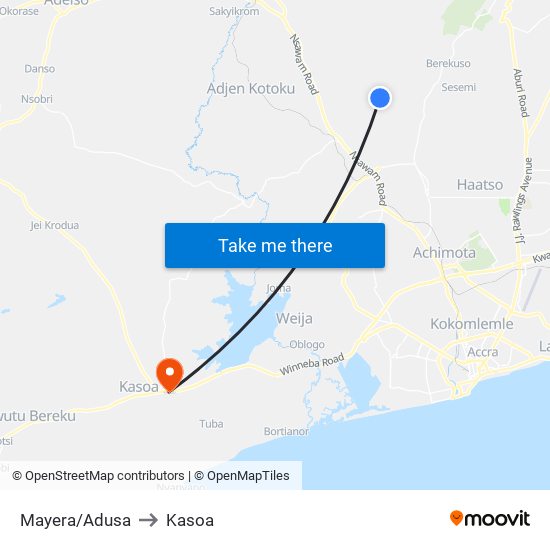 Mayera/Adusa to Kasoa map