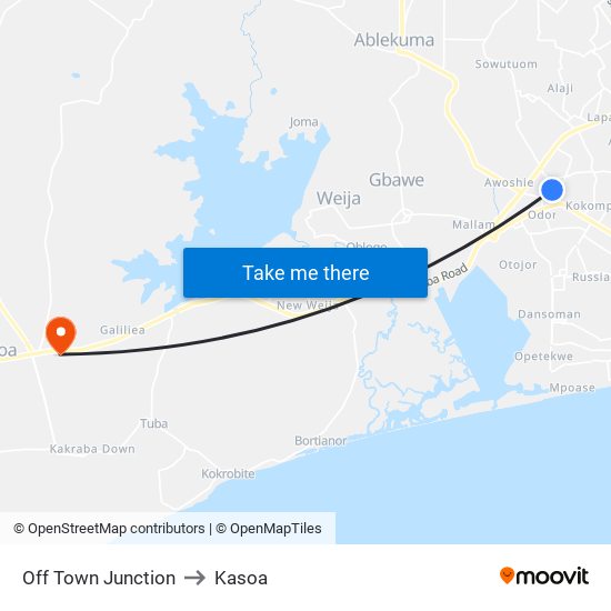 Off Town Junction to Kasoa map