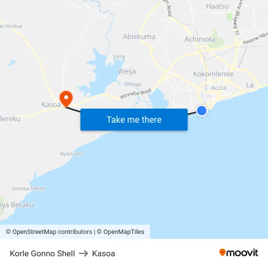 Korle Gonno Shell to Kasoa map