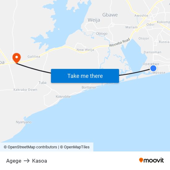 Agege to Kasoa map