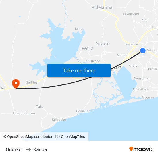 Odorkor to Kasoa map