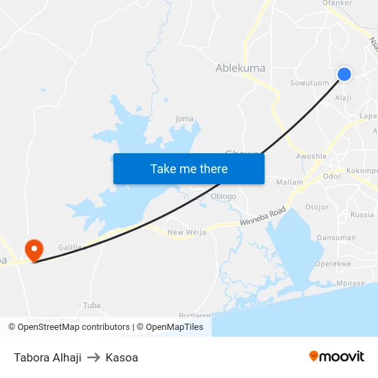 Tabora Alhaji to Kasoa map