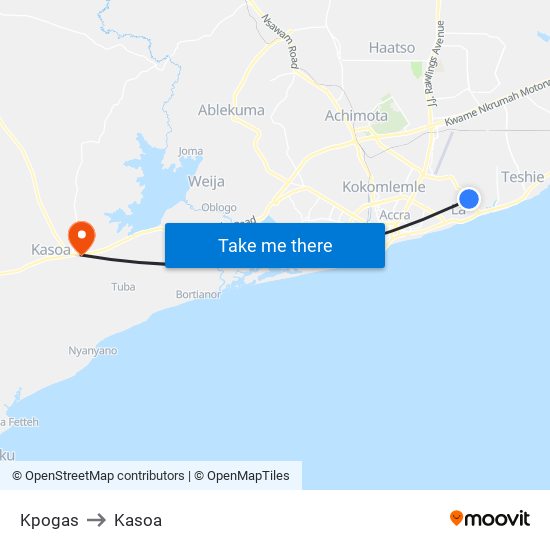Kpogas to Kasoa map