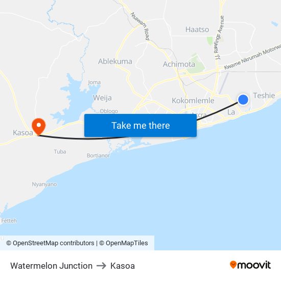 Watermelon Junction to Kasoa map