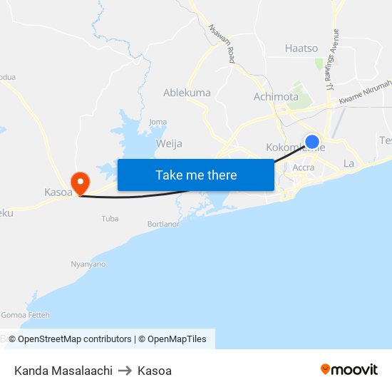 Kanda Masalaachi to Kasoa map