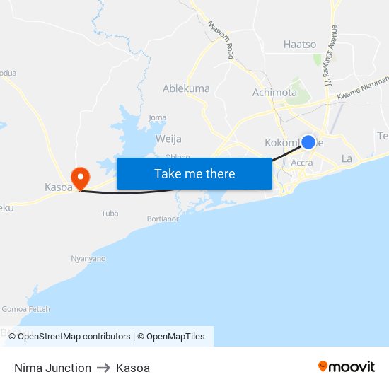 Nima Junction to Kasoa map