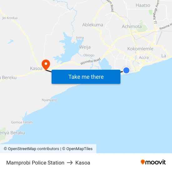 Mamprobi Police Station to Kasoa map