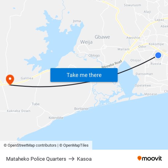 Mataheko Police Quarters to Kasoa map