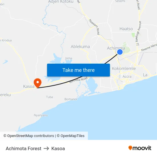Achimota Forest to Kasoa map
