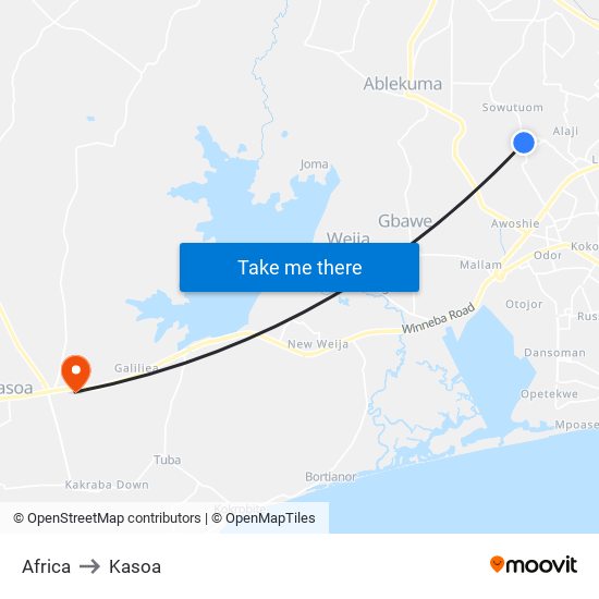 Africa to Kasoa map