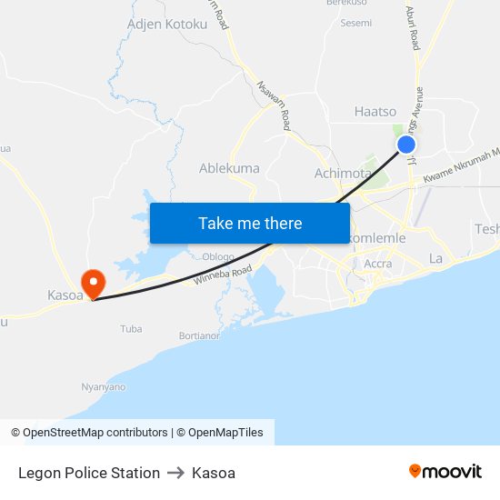Legon Police Station to Kasoa map