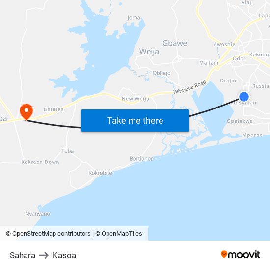 Sahara to Kasoa map