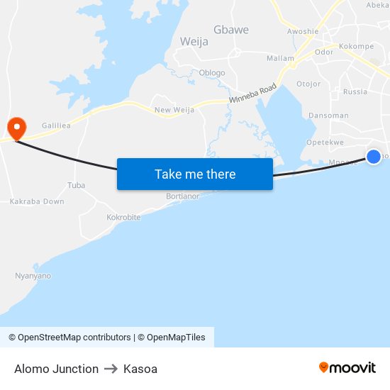 Alomo Junction to Kasoa map