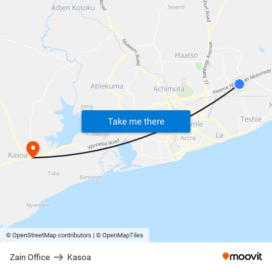 Zain Office to Kasoa map