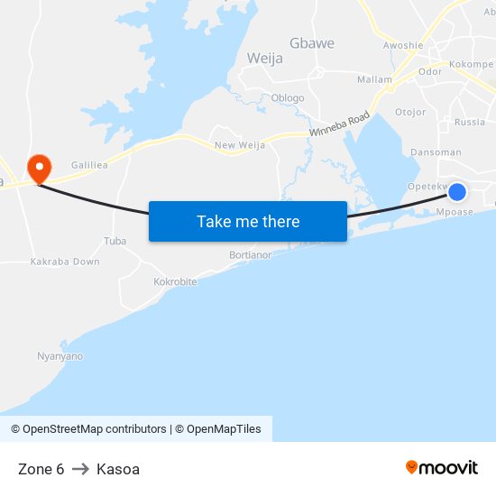 Zone 6 to Kasoa map