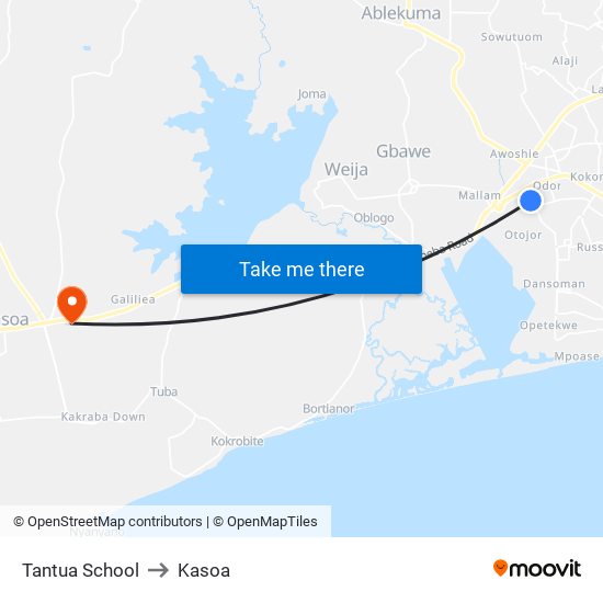 Tantua School to Kasoa map