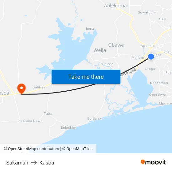 Sakaman to Kasoa map