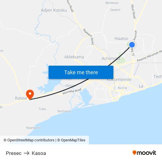 Presec to Kasoa map