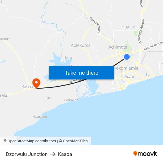 Dzorwulu Junction to Kasoa map