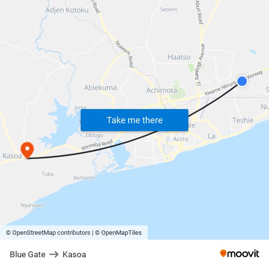 Blue Gate to Kasoa map