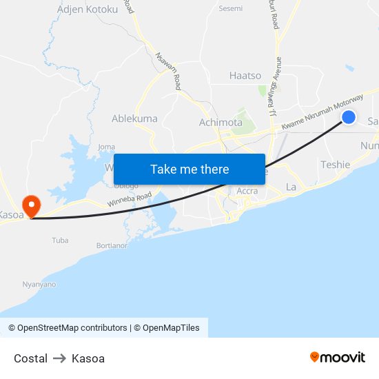 Costal to Kasoa map