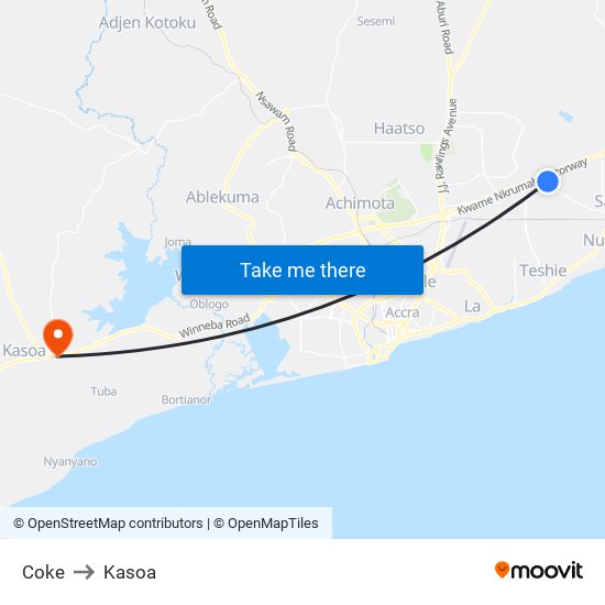 Coke to Kasoa map