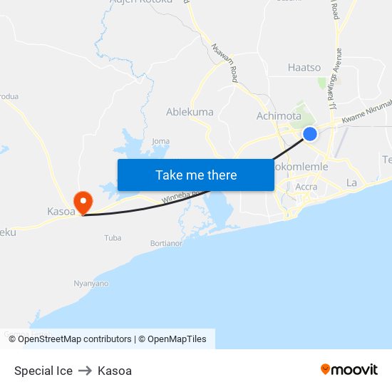 Special Ice to Kasoa map