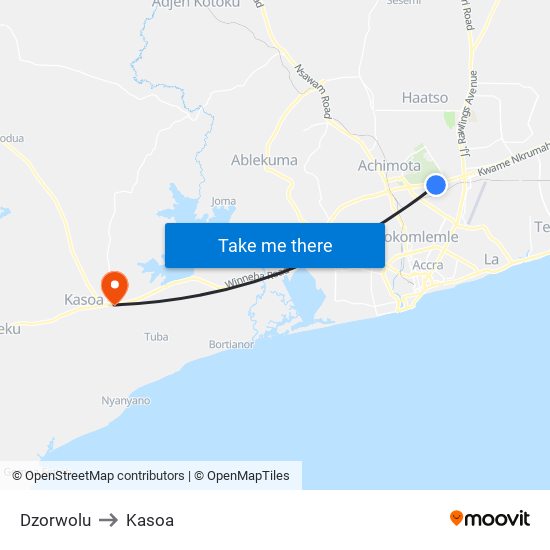 Dzorwolu to Kasoa map