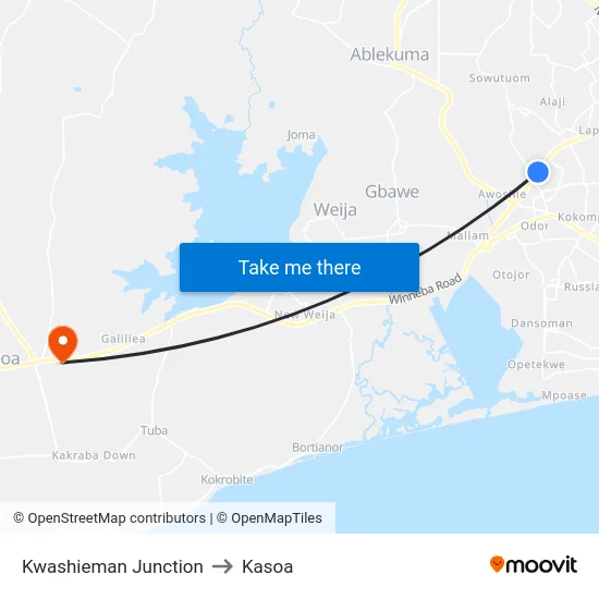 Kwashieman Junction to Kasoa map