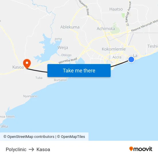 Polyclinic to Kasoa map