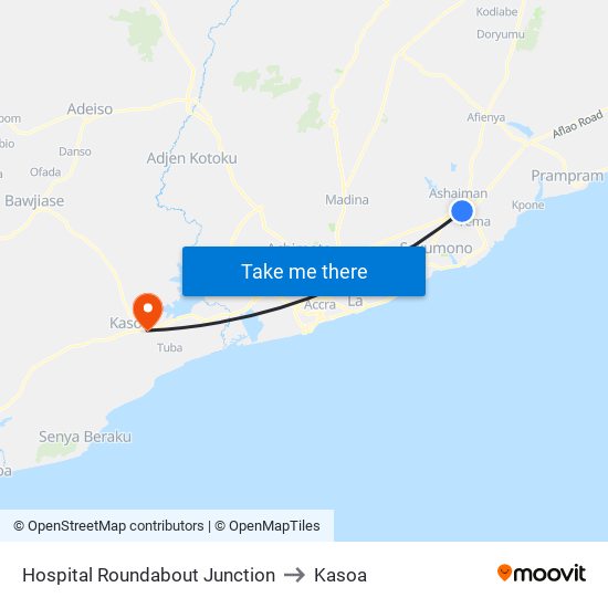 Hospital Roundabout Junction to Kasoa map