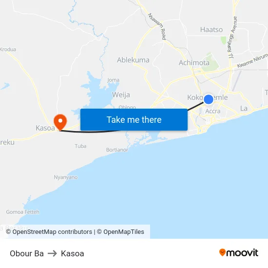 Obour Ba to Kasoa map