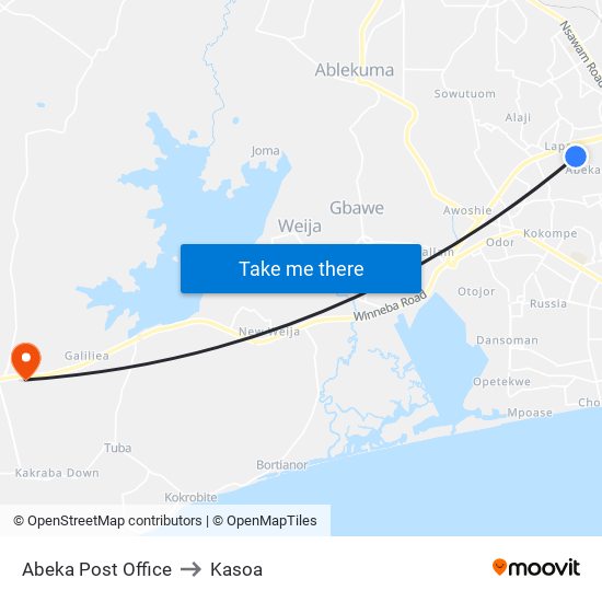 Abeka Post Office to Kasoa map