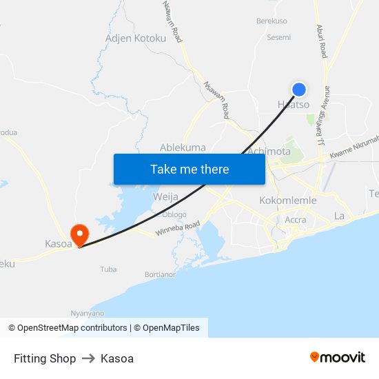 Fitting Shop to Kasoa map