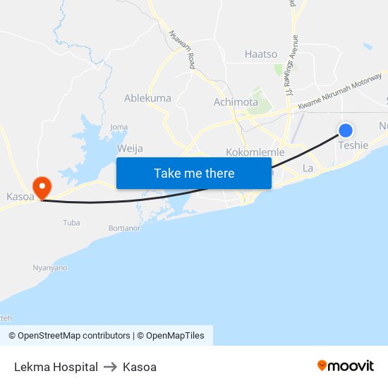 Lekma Hospital to Kasoa map