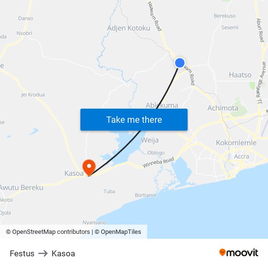 Festus to Kasoa map