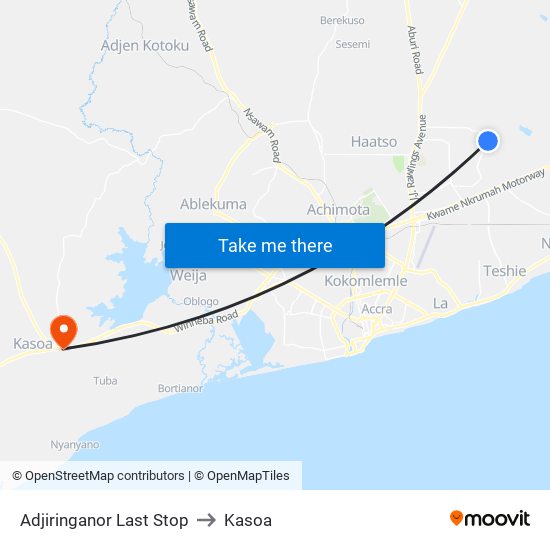 Adjiringanor Last Stop to Kasoa map
