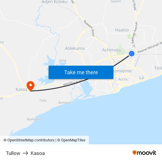 Tullow to Kasoa map
