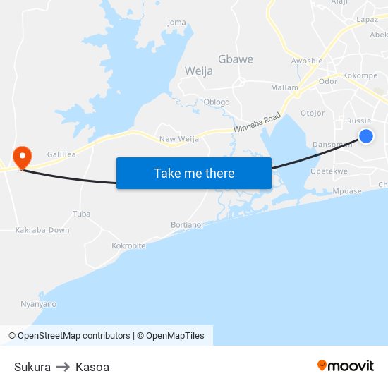 Sukura to Kasoa map